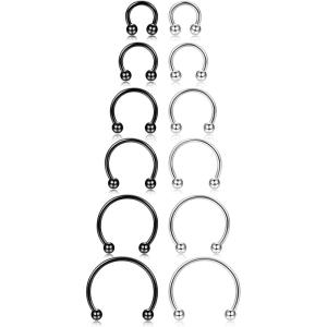 imageORAZIO 12Pcs 1416G Stainless Steel Nose Rings Septum Piercing Cartilage Horseshoe Earring Body Piercing 6MM16MMA12PCS 16G SilverBlack