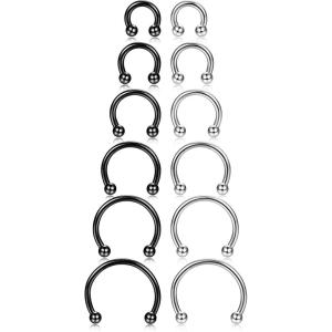 imageORAZIO 12Pcs 1416G Stainless Steel Nose Rings Septum Piercing Cartilage Horseshoe Earring Body Piercing 6MM16MMB12PCS 14G SilverBlack