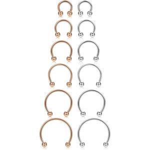 imageORAZIO 12Pcs 1416G Stainless Steel Nose Rings Septum Piercing Cartilage Horseshoe Earring Body Piercing 6MM16MMC12PCS 16G SilverRose Gold