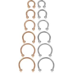 imageORAZIO 12Pcs 1416G Stainless Steel Nose Rings Septum Piercing Cartilage Horseshoe Earring Body Piercing 6MM16MMD12PCS 14G SilverRose Gold