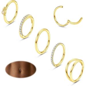 imageORAZIO 14G Belly Button Ring Hoop Surgical Steel Belly Button Hoop Rings Hinged Seamless Clicker Belly Ring CZ Paved Belly Piercing Jewelry Gold Silver 1012mmGold Tone10mm