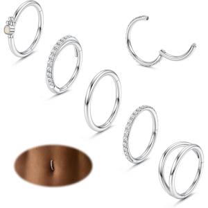imageORAZIO 14G Belly Button Ring Hoop Surgical Steel Belly Button Hoop Rings Hinged Seamless Clicker Belly Ring CZ Paved Belly Piercing Jewelry Gold Silver 1012mmSilver Tone10mm