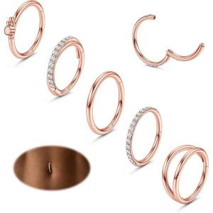 imageORAZIO 14G Belly Button Ring Hoop Surgical Steel Belly Button Hoop Rings Hinged Seamless Clicker Belly Ring CZ Paved Belly Piercing Jewelry Gold Silver 1012mmRose Gold12mm
