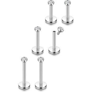 imageORAZIO 18G 610MM Stainless Steel Lip Rings Nose Studs Piercing Internally ThreadedA3 Pairs6mm 8mm 10mm