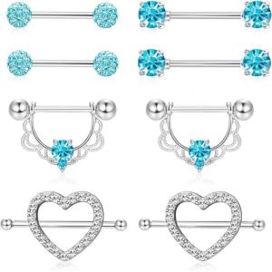 imageORAZIO 4 Pairs 14G Stainless Steel Nipplerings Nipple Tongue Rings CZ Opal Barbell Body Piercing JewelryA4 Pairs Blue