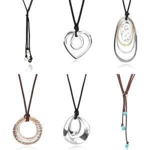 imageORAZIO 6 Pcs Pendant Necklaces for Women  Fashion Jewelry Simple Long Feather Leaf Heart Turquoise Costume Y Necklace  Statement Boho Setstyle1