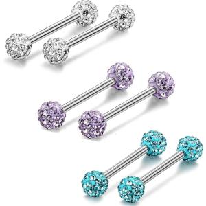 imageORAZIO 68 Pcs 14G 316L Stainless Steel CZ Nipple Piercing Barbell Belly Button Ring for WomenCWhiteBluePurple