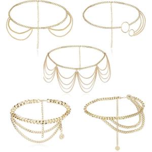 imageORAZIO Chain Belts for Women Waist Chains Summer Beach Hip Belly Body Chains JewelryAGold Tone