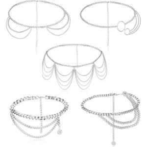 imageORAZIO Chain Belts for Women Waist Chains Summer Beach Hip Belly Body Chains JewelryBSilver Tone