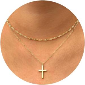 imageORAZIO Cross Necklace for Women  14K Gold Plated Layered Cross Necklace Cute CZ Cross Pendant Necklaces Dainty Sideways Cross Choker Necklaces Minimalist Twisted Chain Necklace Small Cross Layering Necklace SetNo GemstoneFlat Cross14K Gold