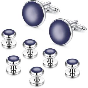 imageORAZIO Cuff Links Mens Stainless Steel Cuff Links and Studs Set Gold Black Cufflinks for Men Tuxedo Studs Buttons for Formal Kit Business or Wedding ShirtsGBlue