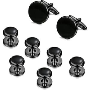 imageORAZIO Cuff Links Mens Stainless Steel Cuff Links and Studs Set Gold Black Cufflinks for Men Tuxedo Studs Buttons for Formal Kit Business or Wedding ShirtsD Blacktone