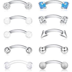 imageORAZIO Eyebrow Rings16G Rook Labret Eyebrow Piercing for Women MenSurgical Steel Curved Barbell Piercing JewelryVertical Labret Lip JewelryRose GoldSilver68MMA Silver Tone 6MM
