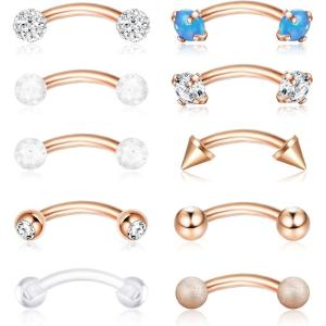 imageORAZIO Eyebrow Rings16G Rook Labret Eyebrow Piercing for Women MenSurgical Steel Curved Barbell Piercing JewelryVertical Labret Lip JewelryRose GoldSilver68MMC Rose Gold Tone 6MM