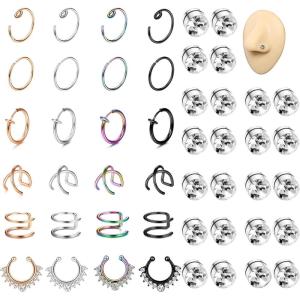 imageORAZIO Fake Nose Ring  Stainless Steel Fake Nose Rings for Women Small Faux Septum Nose Ring Stud CZ Lip Ring Stud Nose Cuff Cartilage Earring Small Non Piercing Nose Ring Faux Piercing JewelryMix ColorSliver Tone