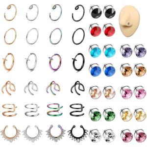 imageORAZIO Fake Nose Ring  Stainless Steel Fake Nose Rings for Women Small Faux Septum Nose Ring Stud CZ Lip Ring Stud Nose Cuff Cartilage Earring Small Non Piercing Nose Ring Faux Piercing JewelryMixed Color