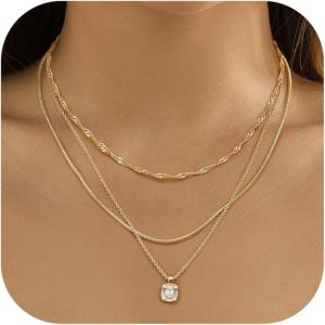 imageORAZIO Layered Necklaces for Women14K Gold PlatedSilver Stacked Necklaces for WomenDainty Pearl Paper Clip Chain Pendant Choker Necklace Set Cute CZ Stackable Womens Necklaces Trendy Gold Y Necklace Jewelry Set Gift14K Gold Plated
