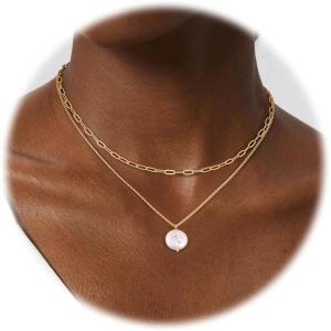 imageORAZIO Pearl Necklaces for Women 14K Gold Plated Layered Pearls Choker Necklace Dainty Freshwater Pearl Pendant Necklace Gold Necklace with Pearl Jewelry Gift for WomenLayered Irregular Pearl