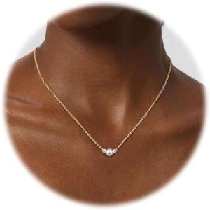 imageORAZIO Pearl Necklaces for Women 14K Gold Plated Layered Pearls Choker Necklace Dainty Freshwater Pearl Pendant Necklace Gold Necklace with Pearl Jewelry Gift for WomenThree Pearl NecklaceGold