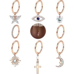 imageOrazio 14G Belly Button Hoop Rings  Surgical Steel Clicker Hinged Dangling Navel Rings in Gold ampamp Silver Tone 10mm ampamp 12mmRose Gold12mm