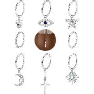 imageOrazio 14G Belly Button Hoop Rings  Surgical Steel Clicker Hinged Dangling Navel Rings in Gold ampamp Silver Tone 10mm ampamp 12mmSilver10mm