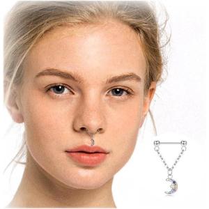 imageOrazio Titanium Septum Ring 16G Threadless Push In Double Chains Dangle Septum Nose Ring Cartilage Helix Piercing Jewelry for Women MenMoon 10mm