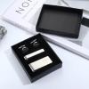 imageORAZIO 4 PCS Initial Cufflinks and Tie Clips for Men Stainless Steel Personalized Engraved Cuff Links and Tie Bar Money Clip Set Alphabet Letter AZ with Gift Box for Father HusbandLetterESilver Tone