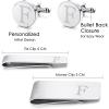imageORAZIO 4 PCS Initial Cufflinks and Tie Clips for Men Stainless Steel Personalized Engraved Cuff Links and Tie Bar Money Clip Set Alphabet Letter AZ with Gift Box for Father HusbandLetterFSilver Tone