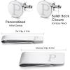 imageORAZIO 4 PCS Initial Cufflinks and Tie Clips for Men Stainless Steel Personalized Engraved Cuff Links and Tie Bar Money Clip Set Alphabet Letter AZ with Gift Box for Father HusbandLetterPSilver Tone