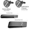 imageORAZIO 4 PCS Initial Cufflinks and Tie Clips for Men Stainless Steel Personalized Engraved Cuff Links and Tie Bar Money Clip Set Alphabet Letter AZ with Gift Box for Father HusbandLetterZBlack Tone