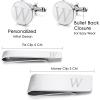 imageORAZIO 4 PCS Initial Cufflinks and Tie Clips for Men Stainless Steel Personalized Engraved Cuff Links and Tie Bar Money Clip Set Alphabet Letter AZ with Gift Box for Father HusbandLetterWSilver Tone