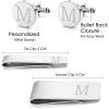 imageORAZIO 4 PCS Initial Cufflinks and Tie Clips for Men Stainless Steel Personalized Engraved Cuff Links and Tie Bar Money Clip Set Alphabet Letter AZ with Gift Box for Father HusbandLetterMSilver Tone