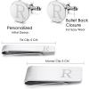 imageORAZIO 4 PCS Initial Cufflinks and Tie Clips for Men Stainless Steel Personalized Engraved Cuff Links and Tie Bar Money Clip Set Alphabet Letter AZ with Gift Box for Father HusbandLetterRSilver Tone