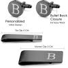 imageORAZIO 4 PCS Initial Cufflinks and Tie Clips for Men Stainless Steel Personalized Engraved Cuff Links and Tie Bar Money Clip Set Alphabet Letter AZ with Gift Box for Father HusbandLetterBBlack Tone