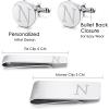 imageORAZIO 4 PCS Initial Cufflinks and Tie Clips for Men Stainless Steel Personalized Engraved Cuff Links and Tie Bar Money Clip Set Alphabet Letter AZ with Gift Box for Father HusbandLetterNSilver Tone