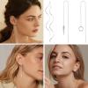 imageORAZIO 6 Pairs Stainless Steel Chain Tassel Earrings for Women Lightweight Wave Threader Ball Dangle Drop Minimalist Chain Earrings SetASilvertone