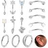 imageORAZIO 14 PCS Rook Piercing Jewelry Surgical Steel Eyebrow Piercing 16G Rook Earrings for Women Curved Barbells Eyebrow Rings Belly Lip Ring Cartilage Daith Helix Tragus Body PiercingsSilver Tone