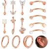 imageORAZIO 14 PCS Rook Piercing Jewelry Surgical Steel Eyebrow Piercing 16G Rook Earrings for Women Curved Barbells Eyebrow Rings Belly Lip Ring Cartilage Daith Helix Tragus Body PiercingsRose Gold