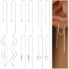 imageORAZIO 6 Pairs Stainless Steel Chain Tassel Earrings for Women Lightweight Wave Threader Ball Dangle Drop Minimalist Chain Earrings SetASilvertone