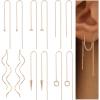 imageORAZIO 6 Pairs Stainless Steel Chain Tassel Earrings for Women Lightweight Wave Threader Ball Dangle Drop Minimalist Chain Earrings SetDRose Goldtone