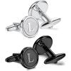 imageORAZIO Cufflinks For Men Engraved Initials Cufflinks Silver Black Set Stainless Steel Tuxedo Shirt Cuff Links Letter Alphabet AZ Gift With Box For WeddingDadGroomGroommenHusbandL
