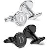 imageORAZIO Cufflinks For Men Engraved Initials Cufflinks Silver Black Set Stainless Steel Tuxedo Shirt Cuff Links Letter Alphabet AZ Gift With Box For WeddingDadGroomGroommenHusbandD