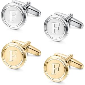 imageORAZIO 2 Pairs Cufflinks for Men Stainless Steel Personalized Initial Cufflinks Silver Gold Engraved Cuff Links Alphabet Letter AZ with Gift Box for Father HusbandF
