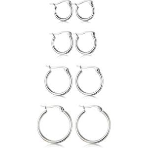 imageORAZIO 4 Pairs Stainless Steel Hoop Earrings Set Cute Huggie Earrings for Women10MM20MMA Silvertone 4 pairs