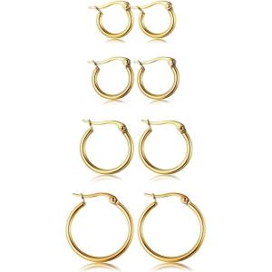 imageORAZIO 4 Pairs Stainless Steel Hoop Earrings Set Cute Huggie Earrings for Women10MM20MMB Goldtone 4 pairs