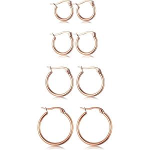 imageORAZIO 4 Pairs Stainless Steel Hoop Earrings Set Cute Huggie Earrings for Women10MM20MMC Rose gold 4 pairs