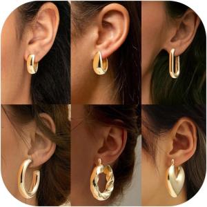 imageORAZIO 4 Pairs Stainless Steel Hoop Earrings Set Cute Huggie Earrings for Women10MM20MMChunky Gold 6 pairs