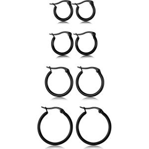 imageORAZIO 4 Pairs Stainless Steel Hoop Earrings Set Cute Huggie Earrings for Women10MM20MMD Blacktone 4 pairs