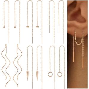 imageORAZIO 6 Pairs Stainless Steel Chain Tassel Earrings for Women Lightweight Wave Threader Ball Dangle Drop Minimalist Chain Earrings SetDRose Goldtone