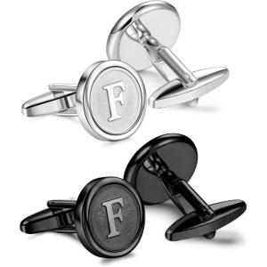 imageORAZIO Cufflinks For Men Engraved Initials Cufflinks Silver Black Set Stainless Steel Tuxedo Shirt Cuff Links Letter Alphabet AZ Gift With Box For WeddingDadGroomGroommenHusbandF
